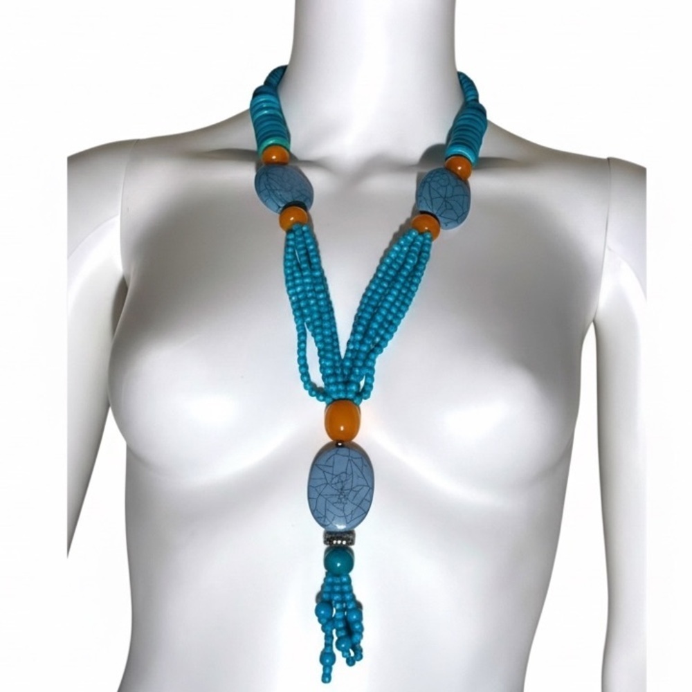 Statement pendant stone turquoise chunky necklace blue boho southwestern